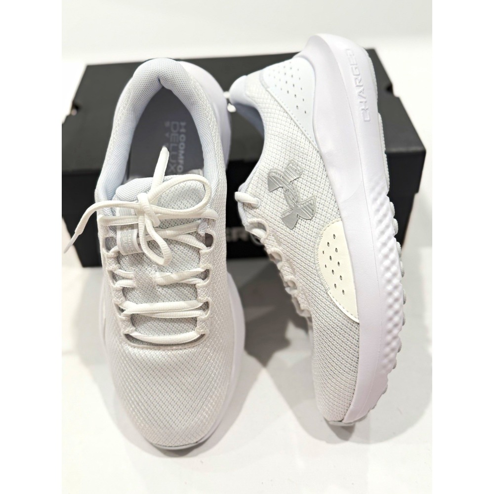 Under Armour W 10 Surge 4 White Distant Grey Metallic casual Mesh Sneaker NEW